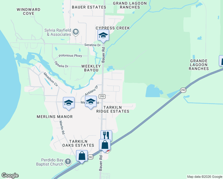 map of restaurants, bars, coffee shops, grocery stores, and more near 12375 Pinfish Road in Pensacola