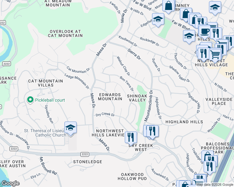 map of restaurants, bars, coffee shops, grocery stores, and more near 6208 Edwards Mountain Cove in Austin