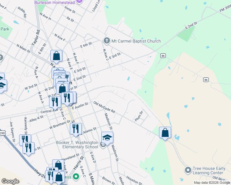 map of restaurants, bars, coffee shops, grocery stores, and more near 216 Maple Lane in Elgin