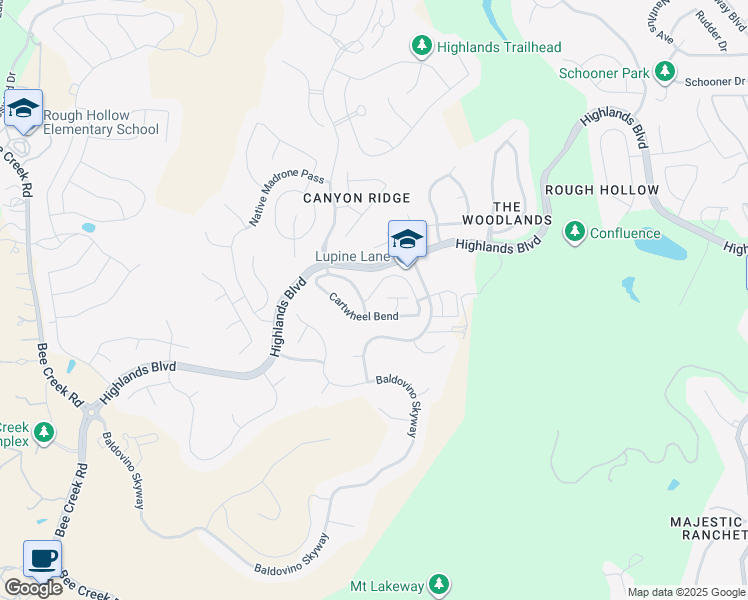 map of restaurants, bars, coffee shops, grocery stores, and more near 210 Cartwheel Bend in Spicewood