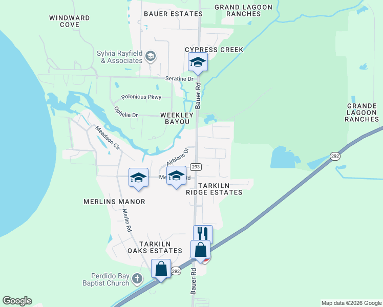 map of restaurants, bars, coffee shops, grocery stores, and more near 3937 Bauer Road in Pensacola