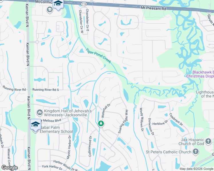 map of restaurants, bars, coffee shops, grocery stores, and more near 12310 Mountain View Terrace in Jacksonville