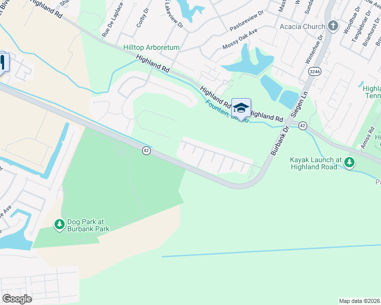 map of restaurants, bars, coffee shops, grocery stores, and more near 535 Warbler Crossing Avenue in Baton Rouge