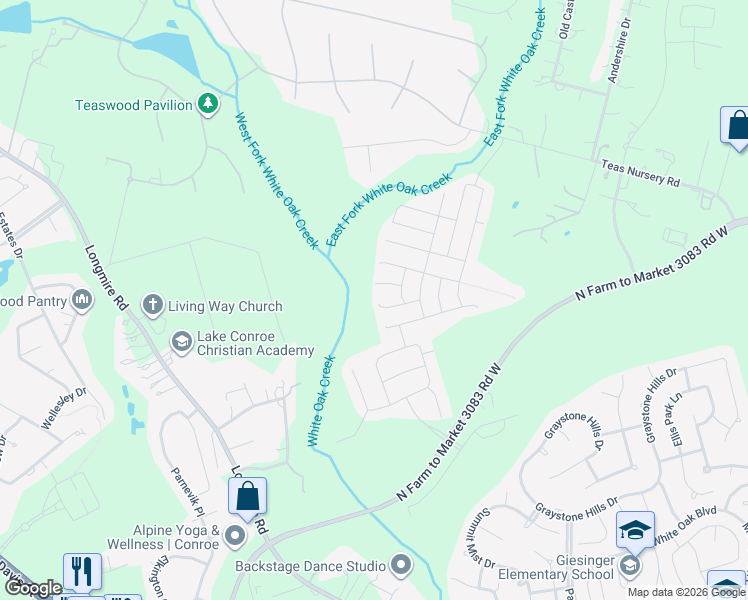 map of restaurants, bars, coffee shops, grocery stores, and more near 2671 Hoffman Lane in Conroe