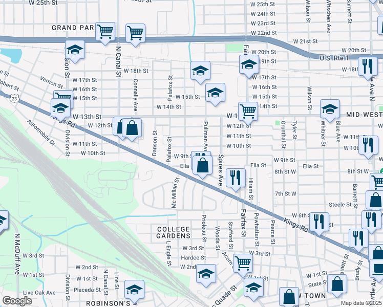 map of restaurants, bars, coffee shops, grocery stores, and more near 1977 West 9th Street in Jacksonville