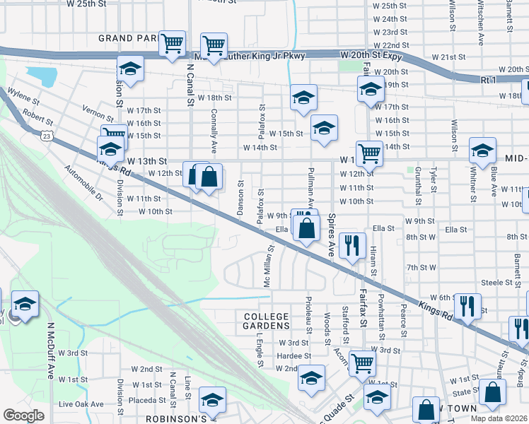 map of restaurants, bars, coffee shops, grocery stores, and more near 2008 Palafox Street in Jacksonville