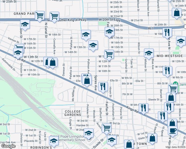 map of restaurants, bars, coffee shops, grocery stores, and more near 1913 West 9th Street in Jacksonville