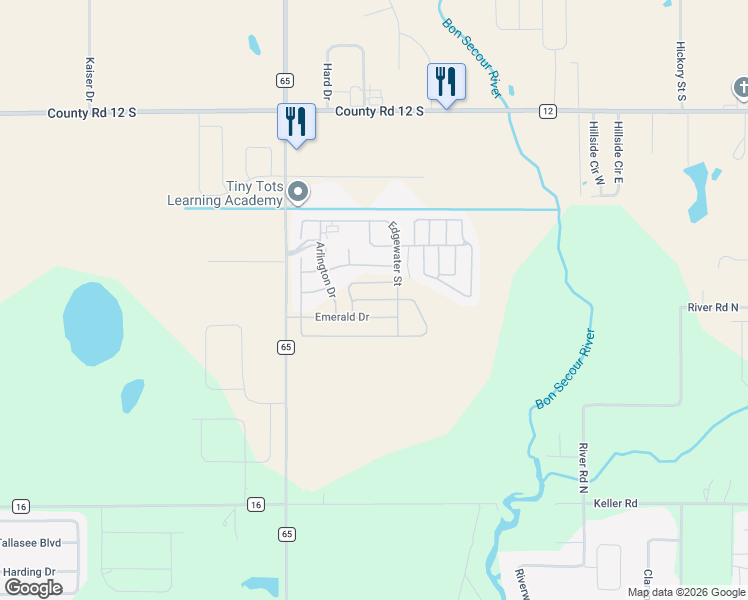 map of restaurants, bars, coffee shops, grocery stores, and more near 18188 Emerald Drive in Foley