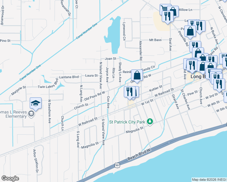 map of restaurants, bars, coffee shops, grocery stores, and more near 216 Cox Avenue in Long Beach