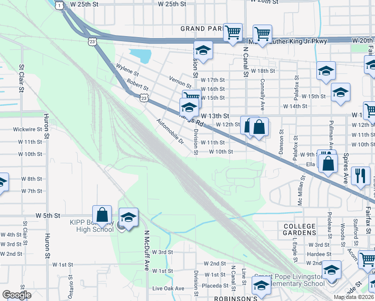 map of restaurants, bars, coffee shops, grocery stores, and more near 2332 Automobile Drive in Jacksonville