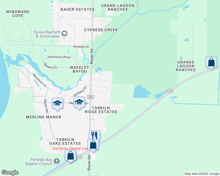 map of restaurants, bars, coffee shops, grocery stores, and more near 12339 Pinfish Road in Pensacola