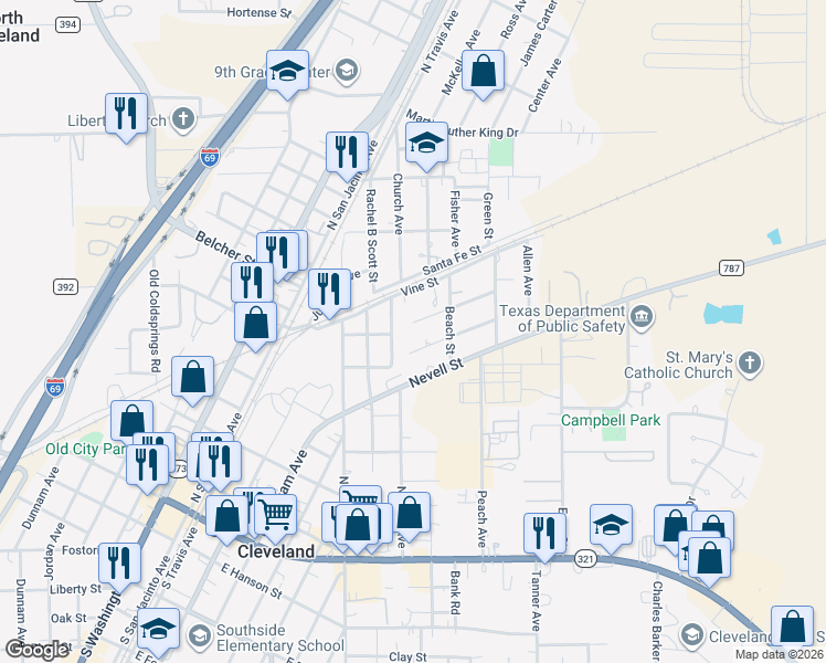 map of restaurants, bars, coffee shops, grocery stores, and more near 610 North Holly Avenue in Cleveland