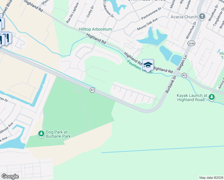 map of restaurants, bars, coffee shops, grocery stores, and more near 535 Warbler Crossing Avenue in Baton Rouge