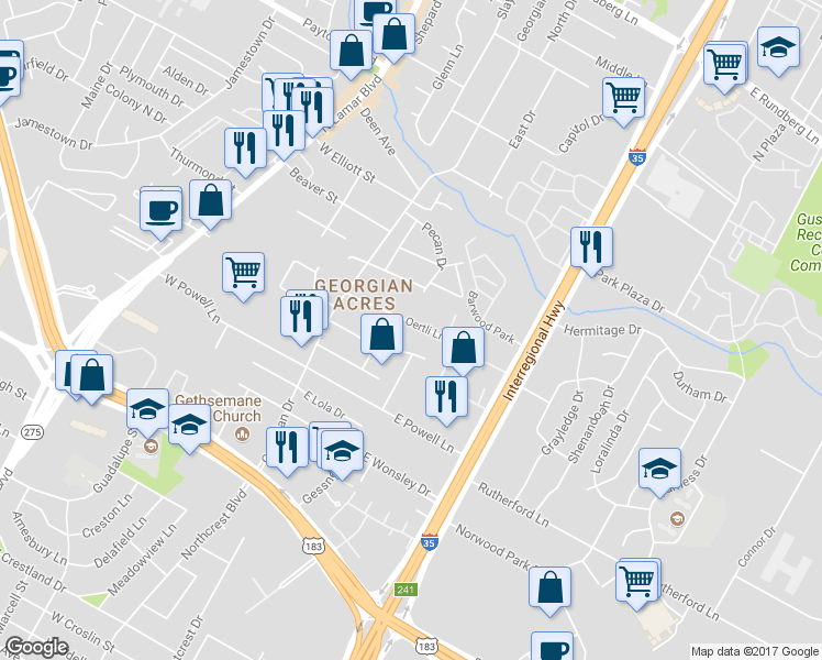 map of restaurants, bars, coffee shops, grocery stores, and more near 300 Oertli Lane in Austin