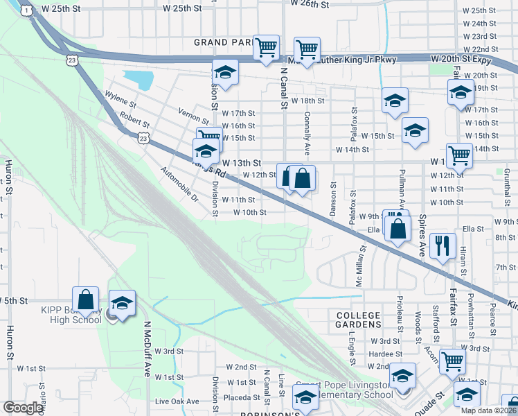map of restaurants, bars, coffee shops, grocery stores, and more near 2247 West 10th Street in Jacksonville
