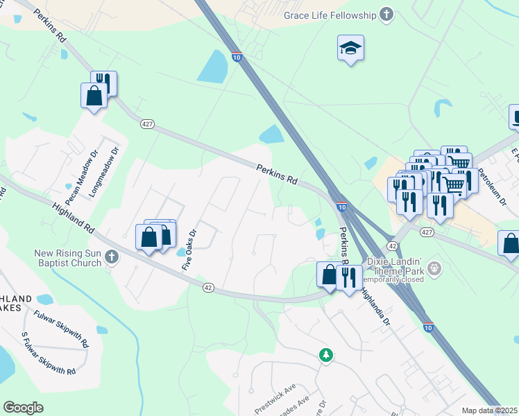 map of restaurants, bars, coffee shops, grocery stores, and more near 17611 Silver Fox Court in Baton Rouge