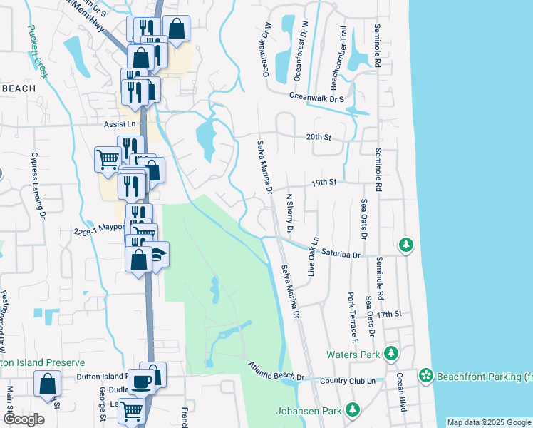 map of restaurants, bars, coffee shops, grocery stores, and more near in Atlantic Beach
