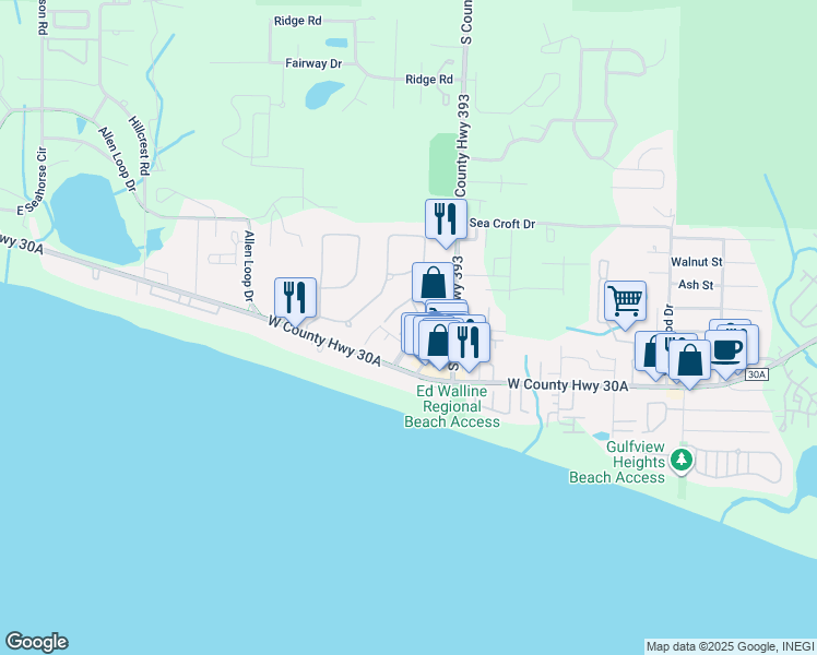 map of restaurants, bars, coffee shops, grocery stores, and more near 29 West Henry Court in Santa Rosa Beach