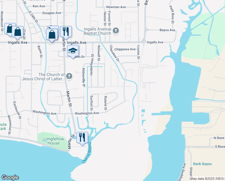 map of restaurants, bars, coffee shops, grocery stores, and more near 4511 Navaho Avenue in Pascagoula