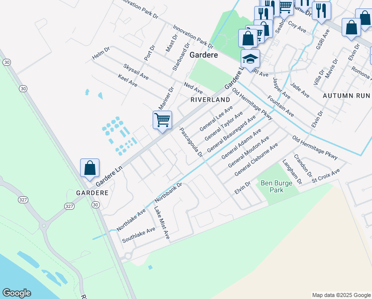 map of restaurants, bars, coffee shops, grocery stores, and more near 8603 Rush Avenue in Baton Rouge