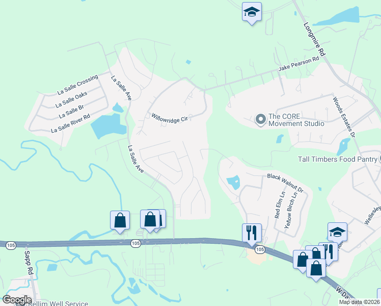 map of restaurants, bars, coffee shops, grocery stores, and more near 357 Pleasant Hill Way in Conroe