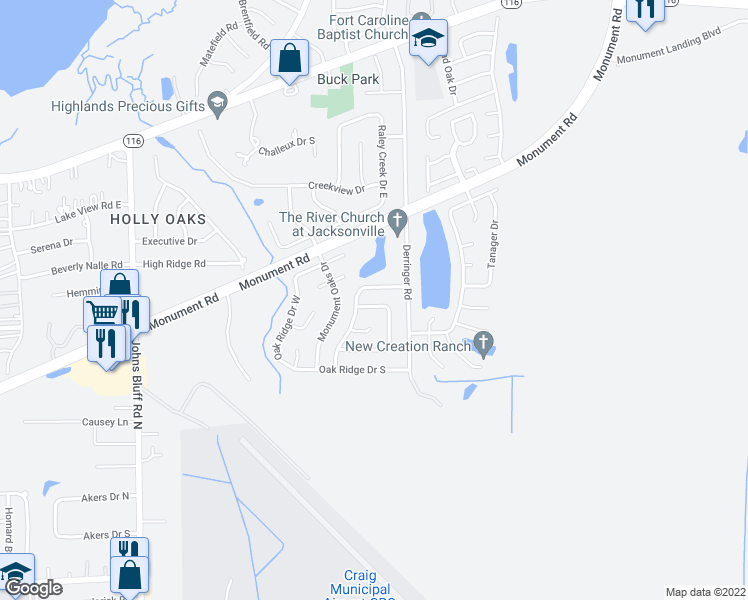 map of restaurants, bars, coffee shops, grocery stores, and more near 11125 Windhaven Drive North in Jacksonville