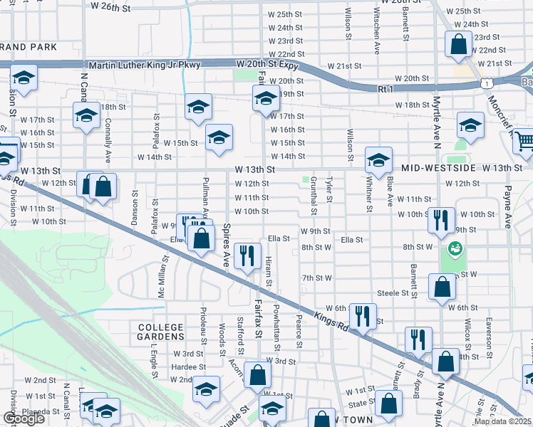 map of restaurants, bars, coffee shops, grocery stores, and more near 1755 West 10th Street in Jacksonville