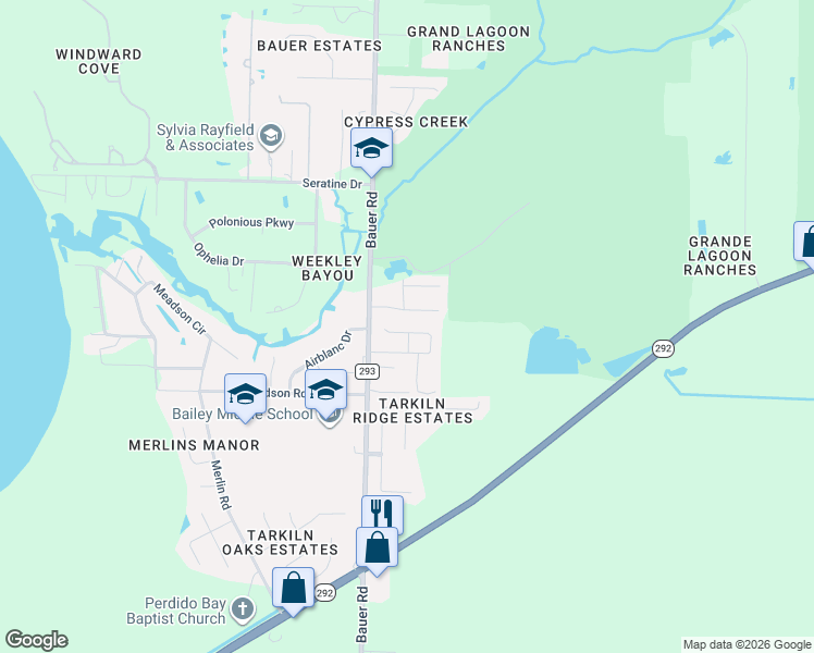 map of restaurants, bars, coffee shops, grocery stores, and more near 12390 Another Way in Pensacola