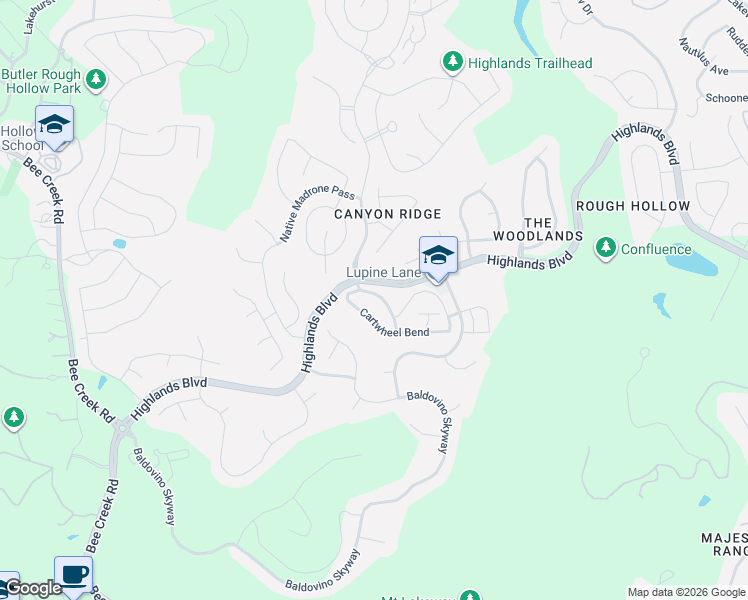 map of restaurants, bars, coffee shops, grocery stores, and more near 109 Beneteau Drive in Austin