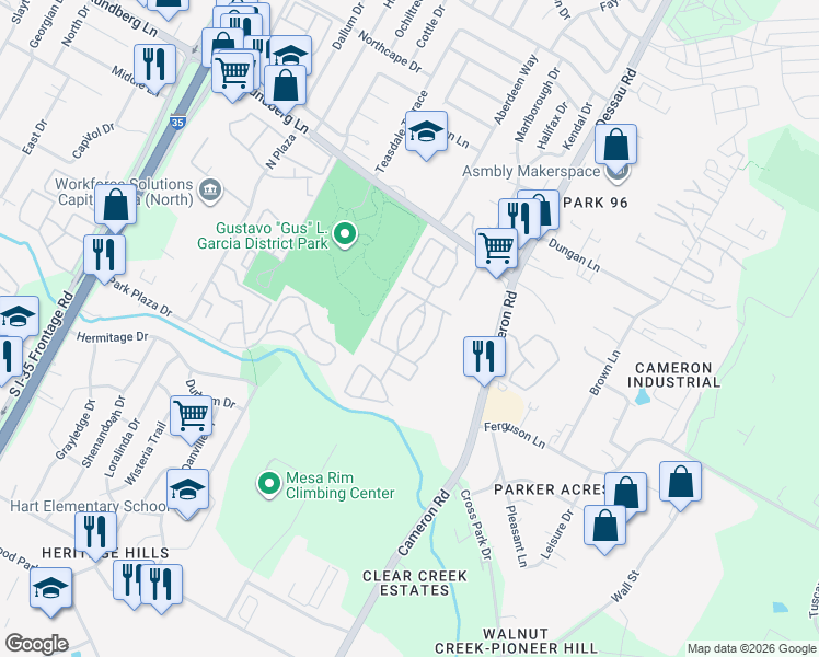 map of restaurants, bars, coffee shops, grocery stores, and more near 1401 East Rundberg Lane in Austin