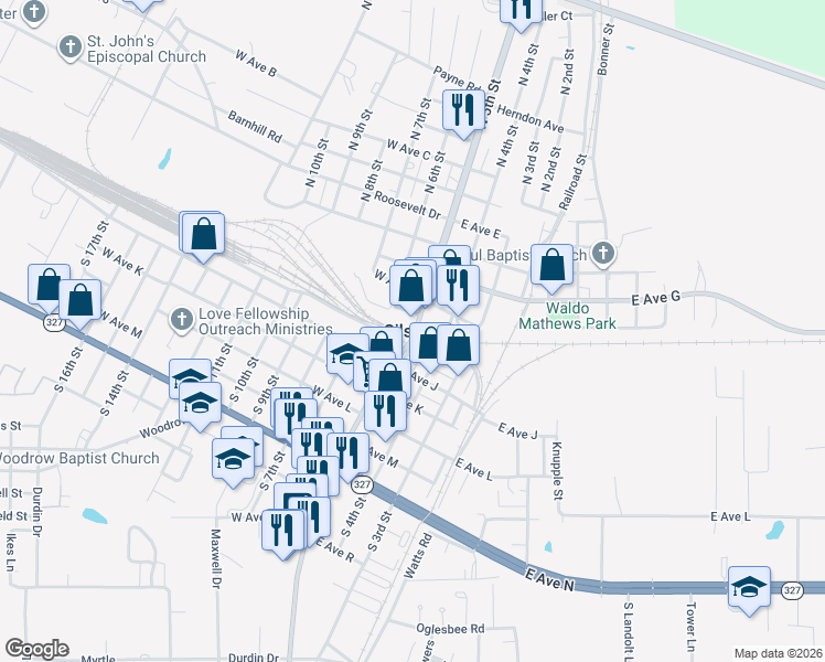 map of restaurants, bars, coffee shops, grocery stores, and more near in Silsbee