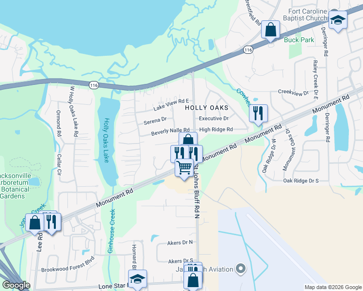 map of restaurants, bars, coffee shops, grocery stores, and more near 10637 Hemming Road in Jacksonville