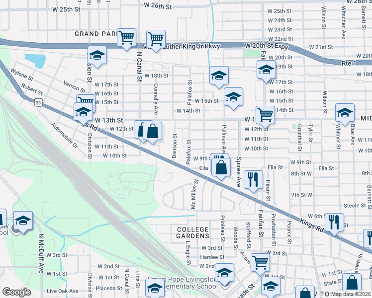 map of restaurants, bars, coffee shops, grocery stores, and more near 2020 Palafox Street in Jacksonville