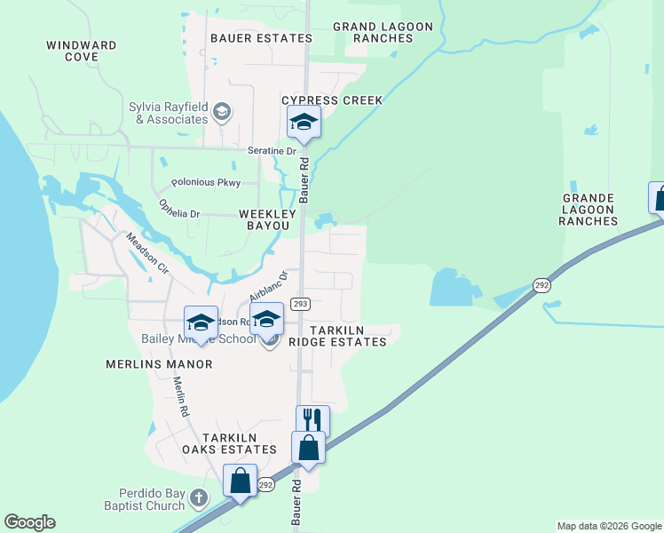 map of restaurants, bars, coffee shops, grocery stores, and more near 12390 Another Way in Pensacola