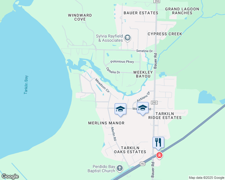 map of restaurants, bars, coffee shops, grocery stores, and more near 1032 Meadson Circle in Pensacola