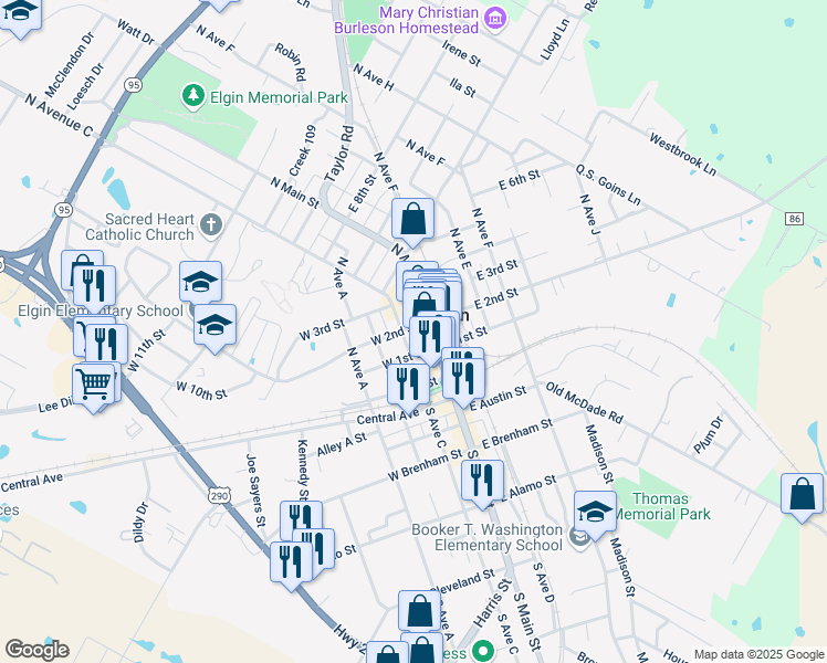 map of restaurants, bars, coffee shops, grocery stores, and more near in Elgin