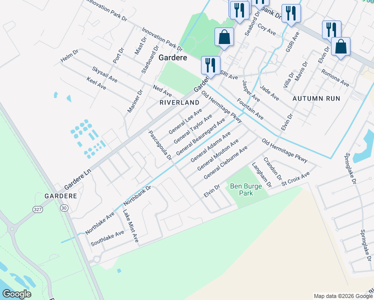 map of restaurants, bars, coffee shops, grocery stores, and more near 2166 General Beauregard Avenue in Baton Rouge