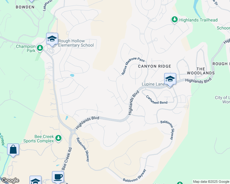 map of restaurants, bars, coffee shops, grocery stores, and more near 505 Forza Viola Way in Spicewood