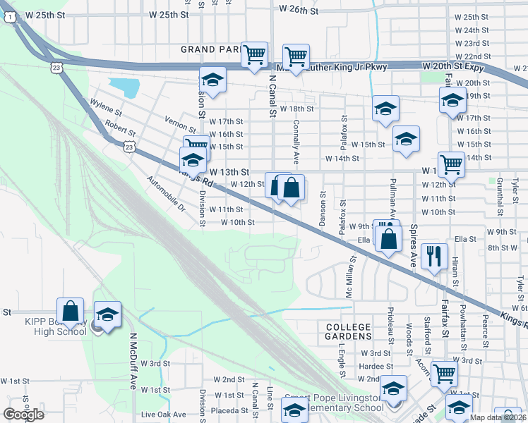 map of restaurants, bars, coffee shops, grocery stores, and more near 2216 Kings Road in Jacksonville