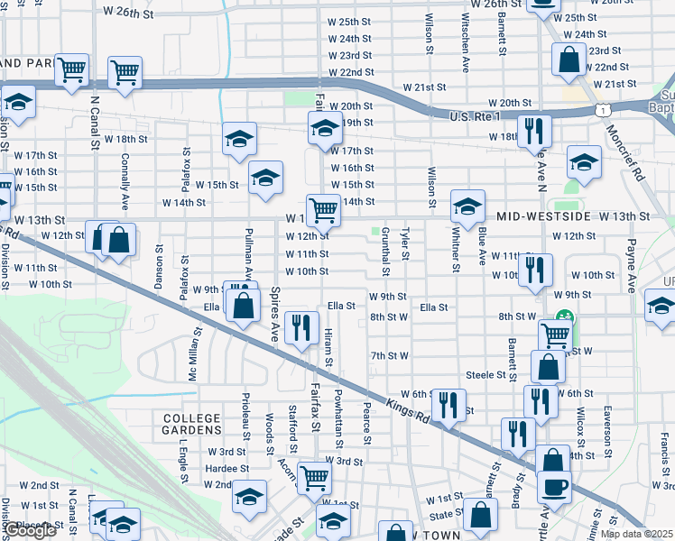 map of restaurants, bars, coffee shops, grocery stores, and more near 1755 W 10th St in Jacksonville