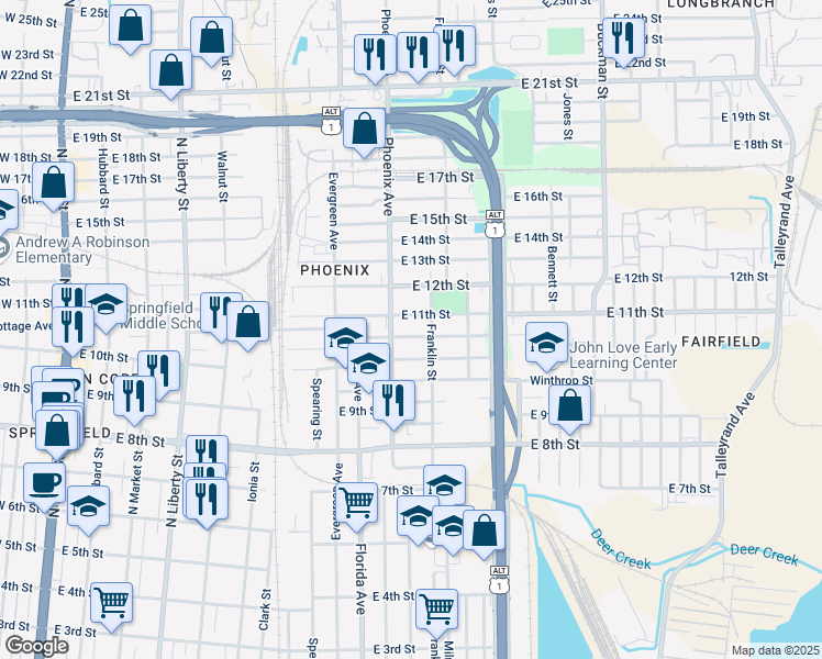 map of restaurants, bars, coffee shops, grocery stores, and more near 1124 East 11th Street in Jacksonville