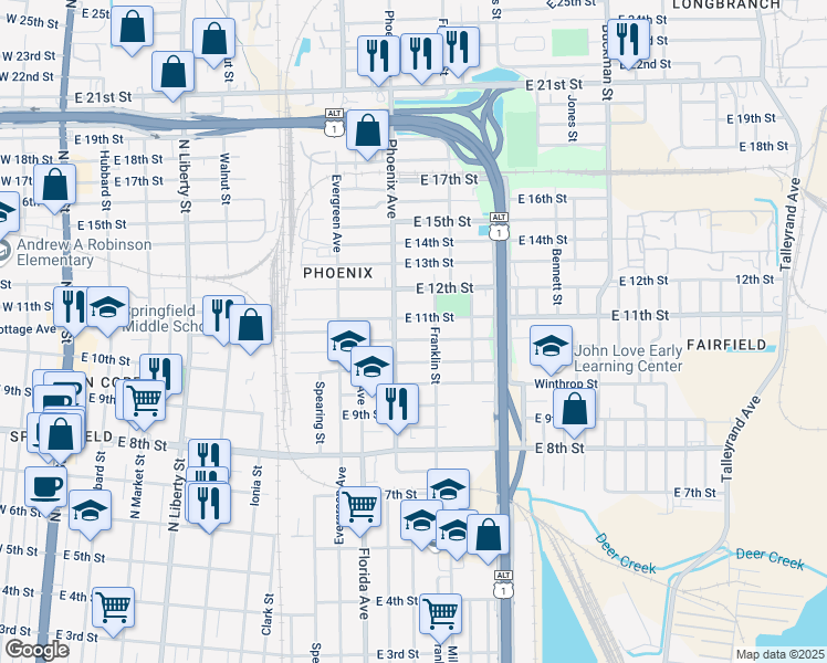 map of restaurants, bars, coffee shops, grocery stores, and more near 1124 East 11th Street in Jacksonville