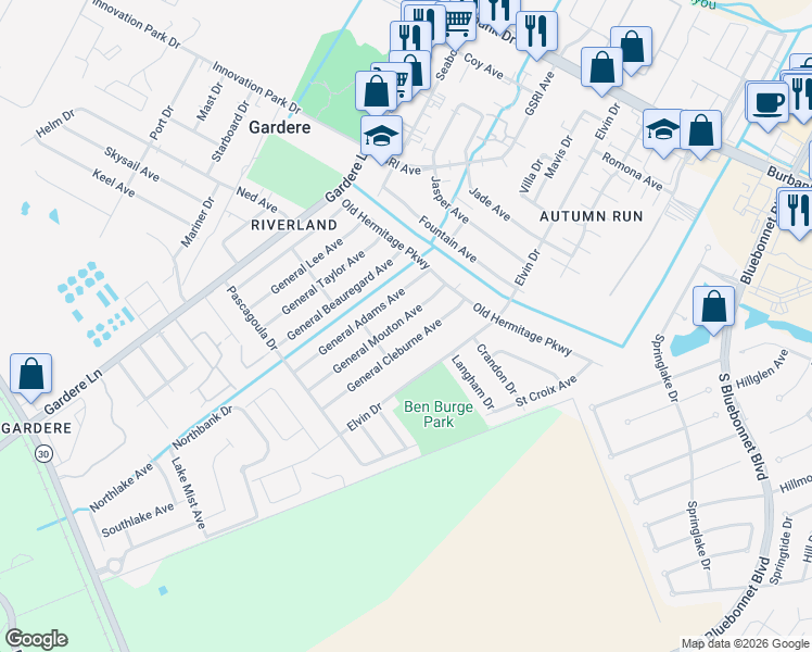 map of restaurants, bars, coffee shops, grocery stores, and more near 1857 General Mouton Avenue in Baton Rouge