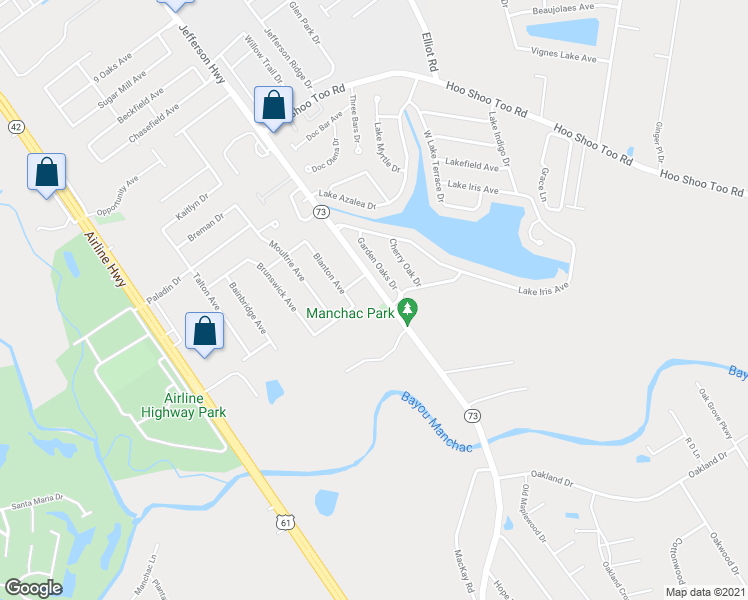 map of restaurants, bars, coffee shops, grocery stores, and more near 18868 Jefferson Highway in Baton Rouge