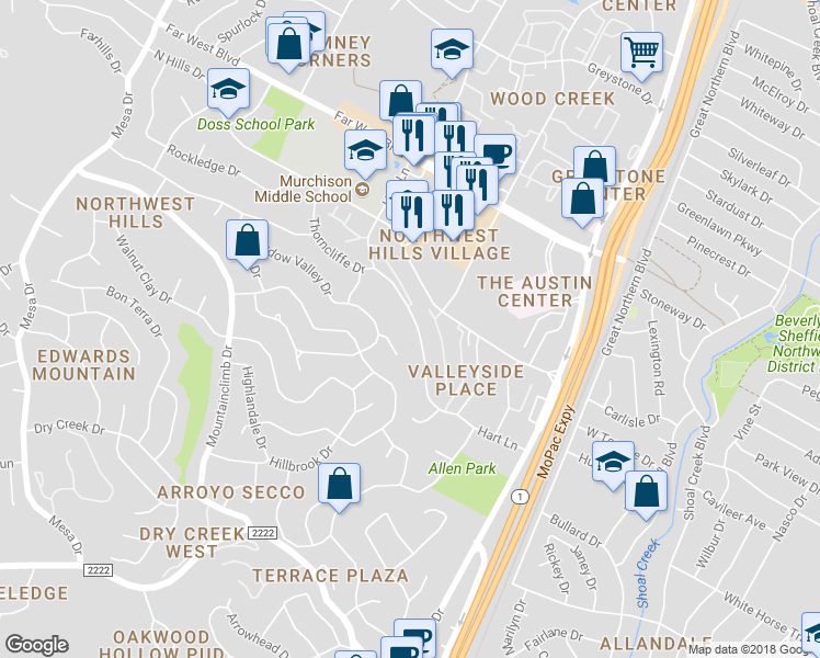 map of restaurants, bars, coffee shops, grocery stores, and more near 6604 Hart Lane in Austin