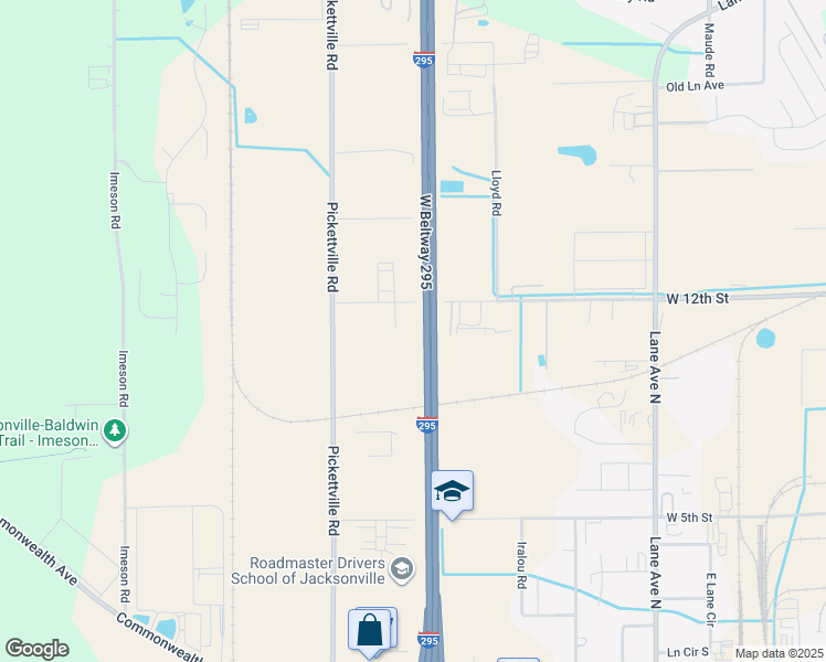 map of restaurants, bars, coffee shops, grocery stores, and more near 6964 West 12th Street in Jacksonville