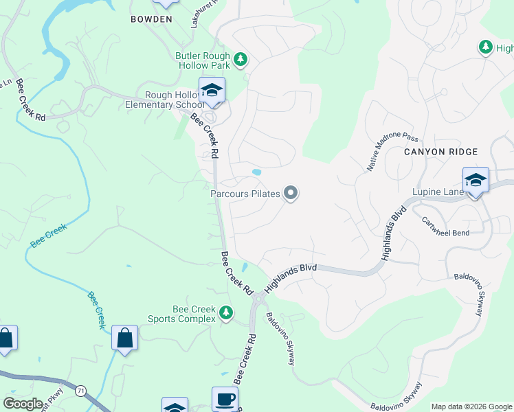 map of restaurants, bars, coffee shops, grocery stores, and more near 204 Sumalt Gap Way in Austin