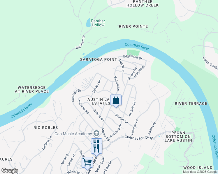 map of restaurants, bars, coffee shops, grocery stores, and more near 2702 Magellan Drive in Austin