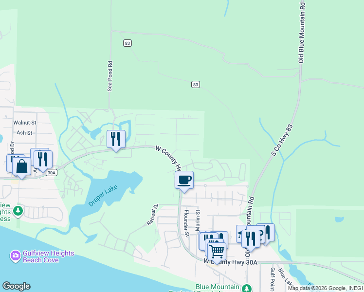 map of restaurants, bars, coffee shops, grocery stores, and more near 33 Blue Wave Drive in Santa Rosa Beach
