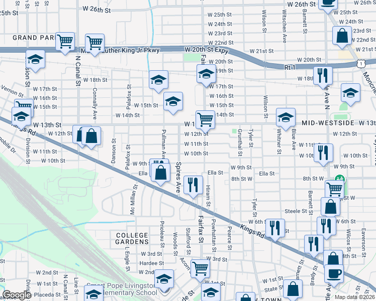 map of restaurants, bars, coffee shops, grocery stores, and more near 1857 West 10th Street in Jacksonville